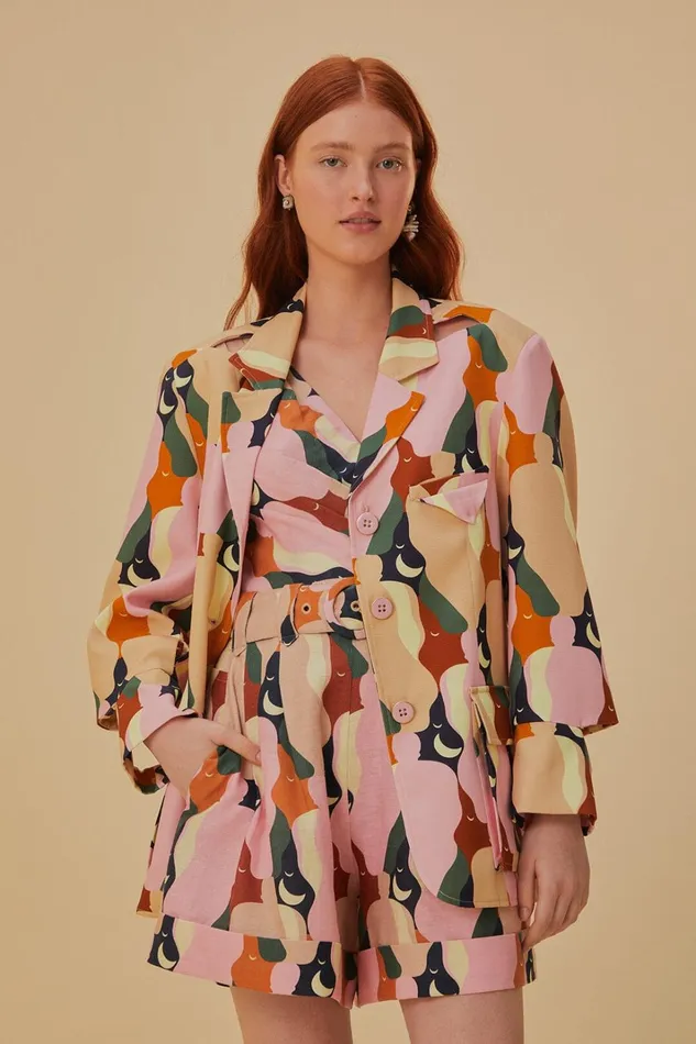 Women Blazers Farm Rio The Kiss Multicolor Cut Out Blazer