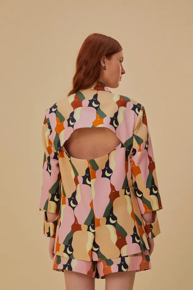 Women Blazers Farm Rio The Kiss Multicolor Cut Out Blazer