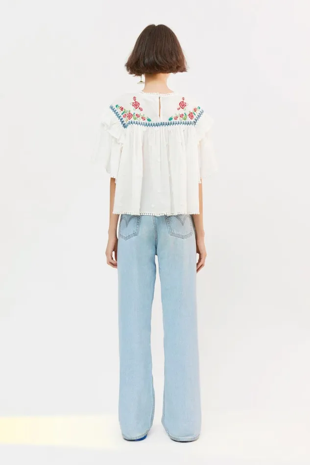 Women Blouses Farm Rio OffWhite Cross Stitch Embroidered Blouse