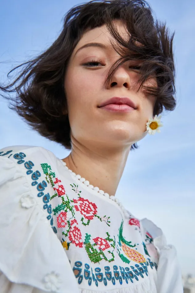 Women Blouses Farm Rio OffWhite Cross Stitch Embroidered Blouse