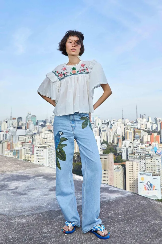 Women Blouses Farm Rio OffWhite Cross Stitch Embroidered Blouse