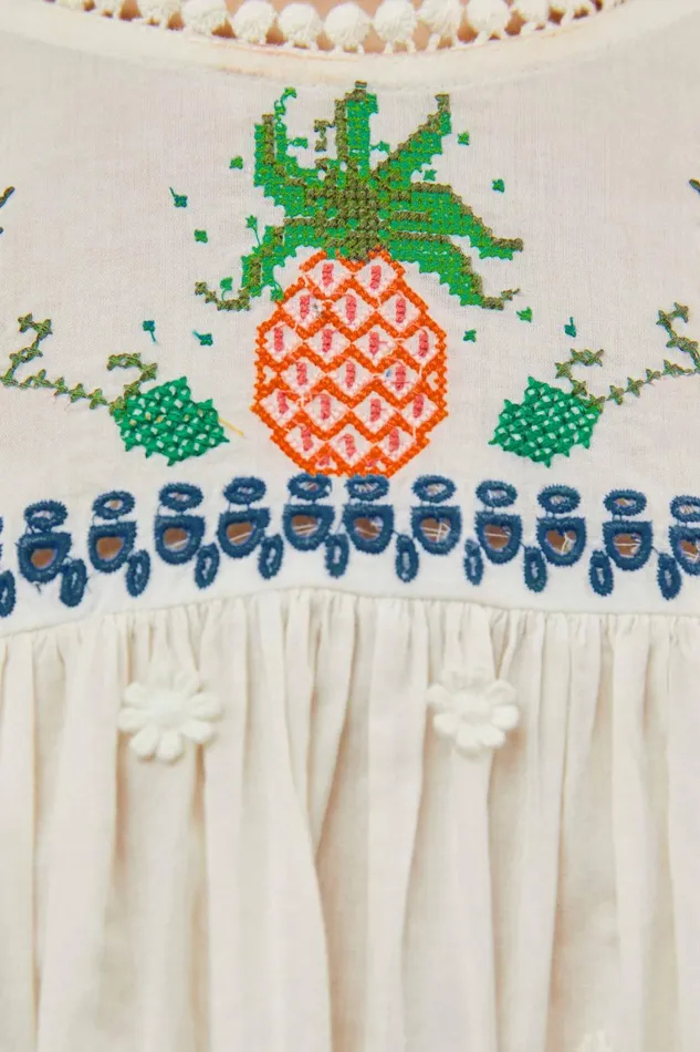 Women Blouses Farm Rio OffWhite Cross Stitch Embroidered Blouse