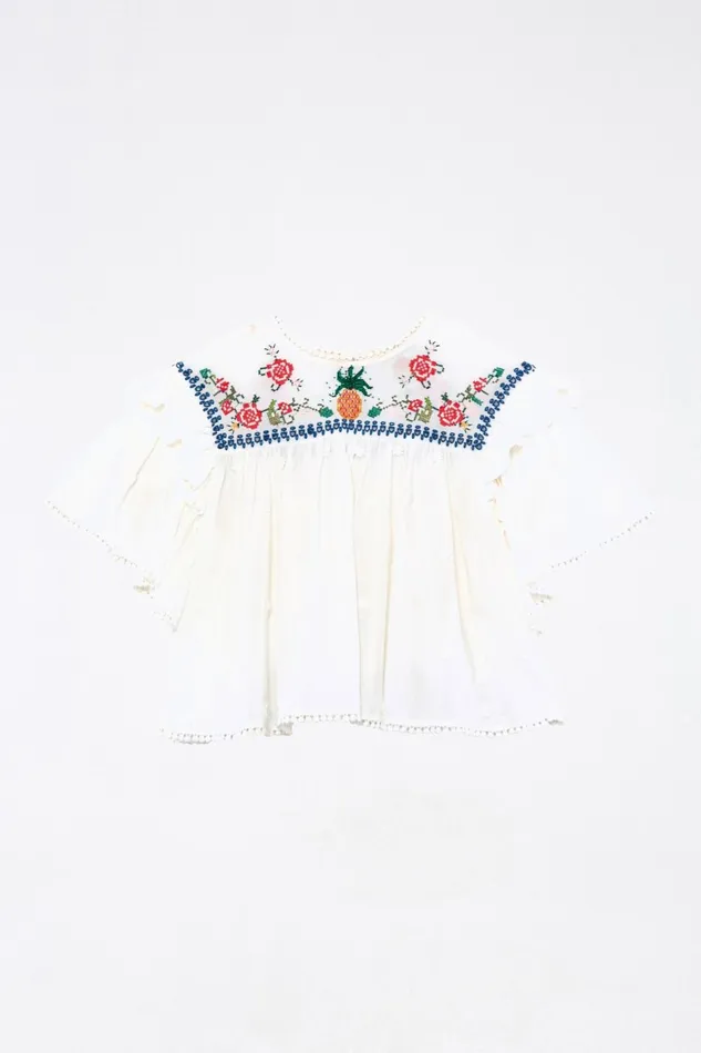 Women Blouses Farm Rio OffWhite Cross Stitch Embroidered Blouse