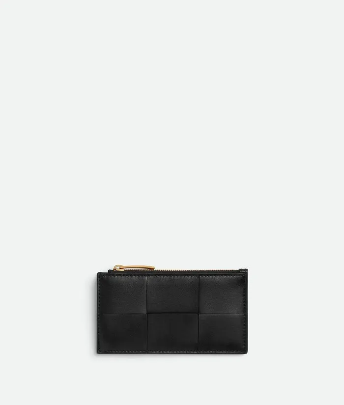 Women Bottega Veneta Card Cases Cassette Zippered Card Case Black