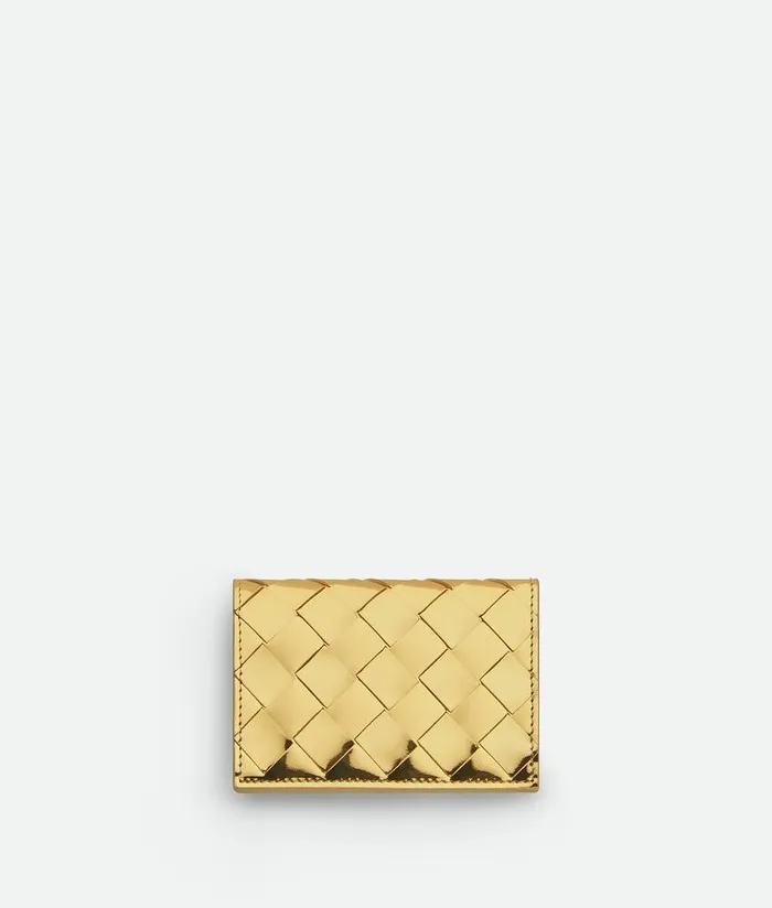 Women Bottega Veneta Card Cases Intrecciato Business Card Case Gold