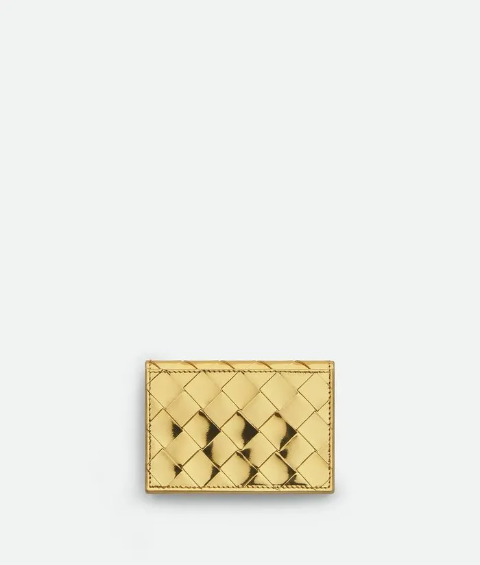 Women Bottega Veneta Card Cases Intrecciato Business Card Case Gold
