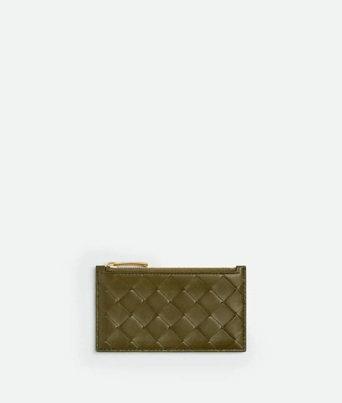 Women Bottega Veneta Card Cases Intrecciato Slim Zipped Card Case Olive Oil