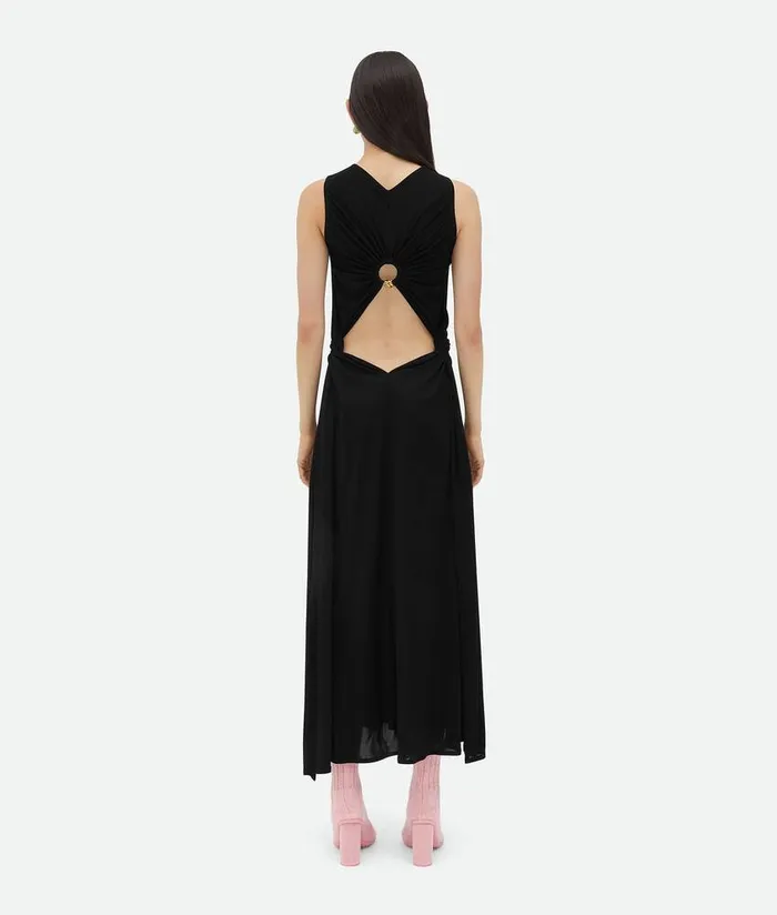 Women Bottega Veneta Dresses Viscose Jersey Long Dress With Knot Ring Black