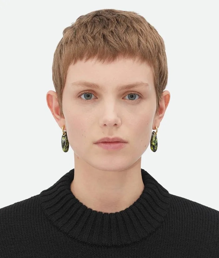 Women Bottega Veneta Earrings Ellipse Small Ceramic Earrings Yellowblackwhite