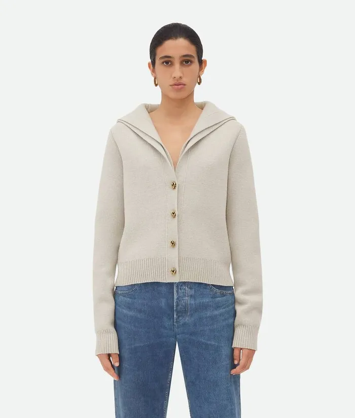Women Bottega Veneta Knitwear Compact Wool Cardigan Moon