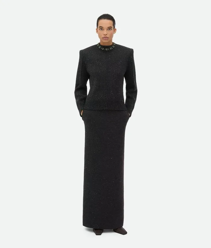 Women Bottega Veneta Knitwear Wool Tailored Jumper Dark Grey Melange
