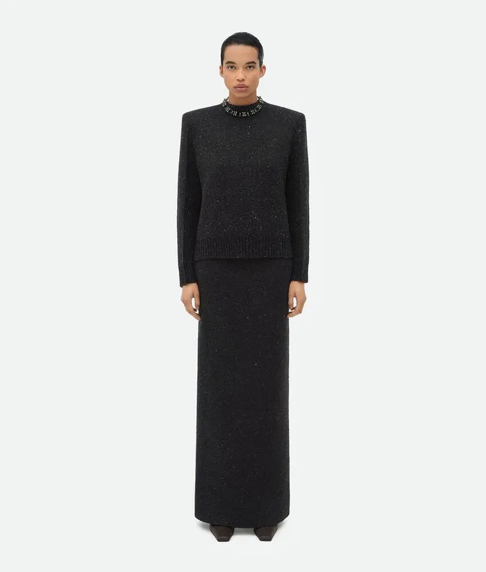 Women Bottega Veneta Knitwear Wool Tailored Jumper Dark Grey Melange