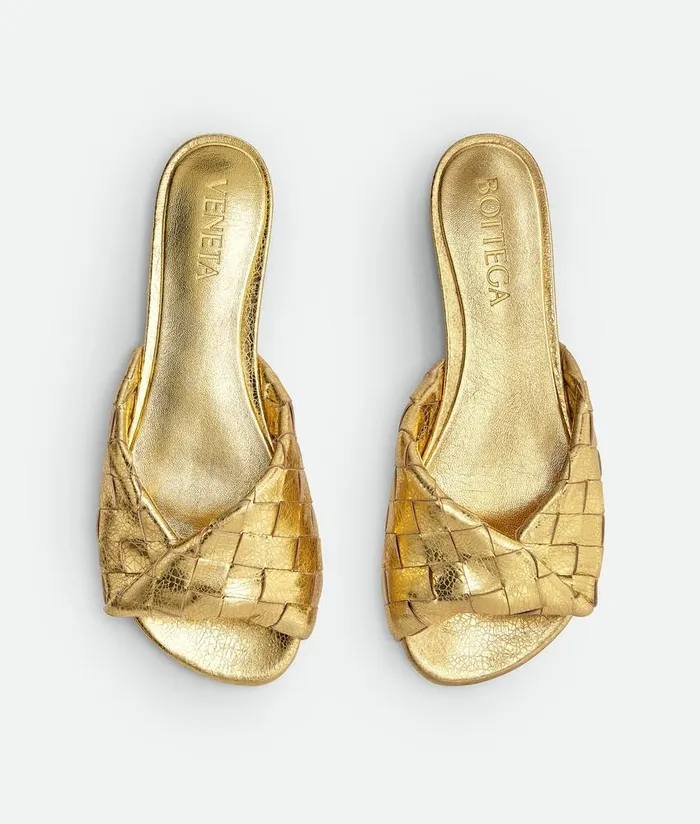 Women Bottega Veneta Sandals Blink Flat Mule Gold