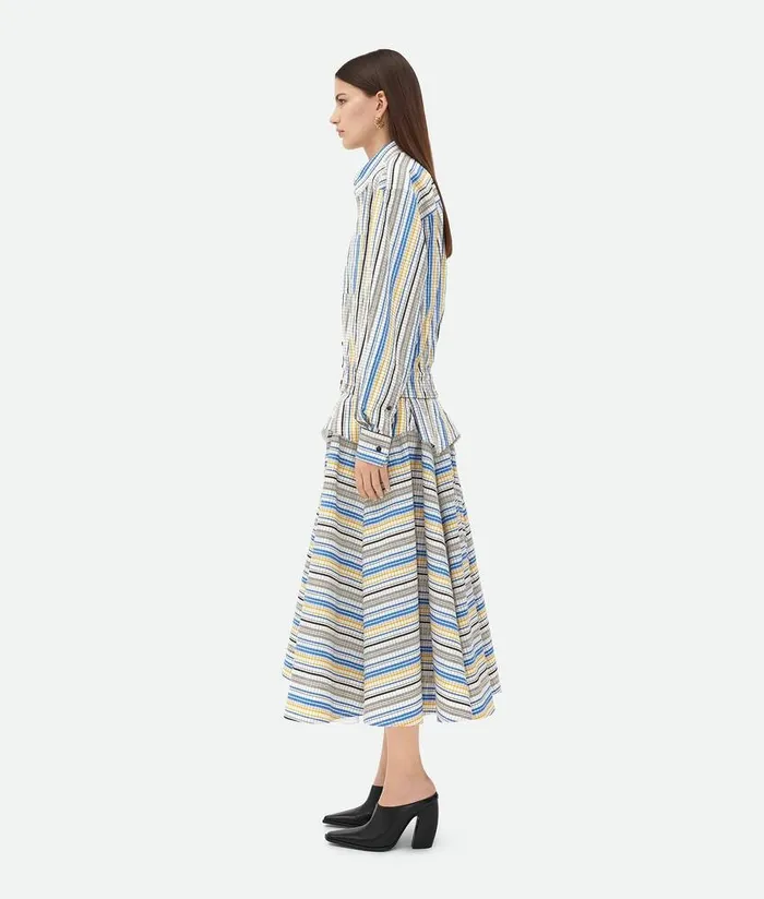Women Bottega Veneta Shirts Checked Cotton Shirt Whiteblueblack