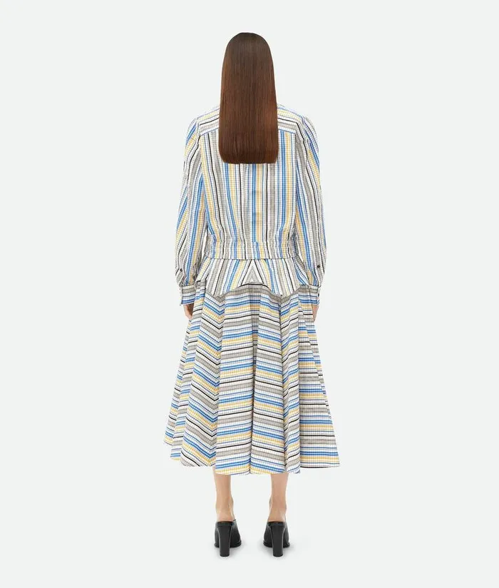 Women Bottega Veneta Shirts Checked Cotton Shirt Whiteblueblack