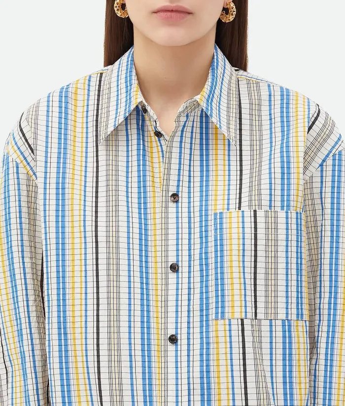 Women Bottega Veneta Shirts Checked Cotton Shirt Whiteblueblack