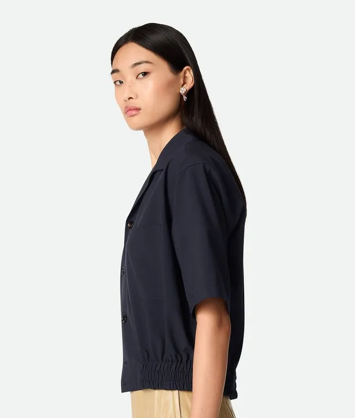 Women Bottega Veneta Shirts Fine Wool Shirt Midnight Blue