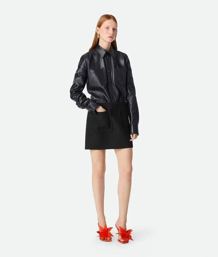 Women Bottega Veneta Skirts Double Cotton Skirt Black