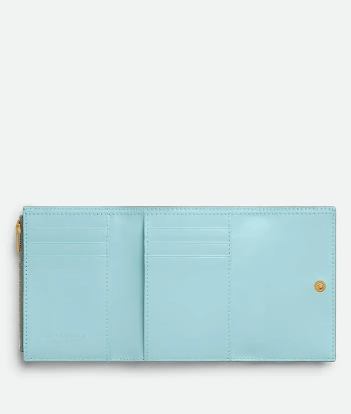 Women Bottega Veneta Small Wallets Cassette TriFold Zip Wallet Sterlingzenith