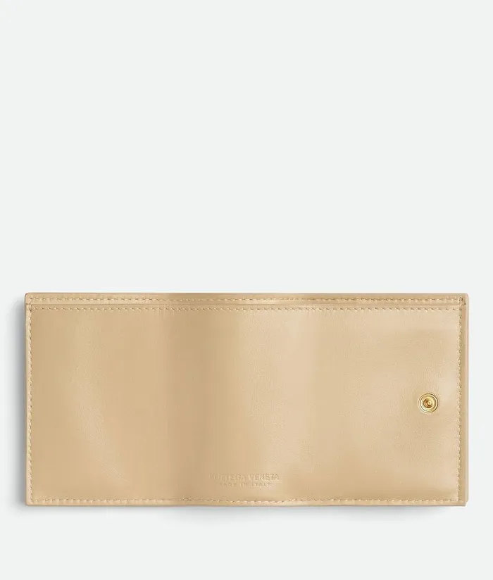 Women Bottega Veneta Small Wallets Intrecciato Tiny TriFold Zip Wallet Porridge