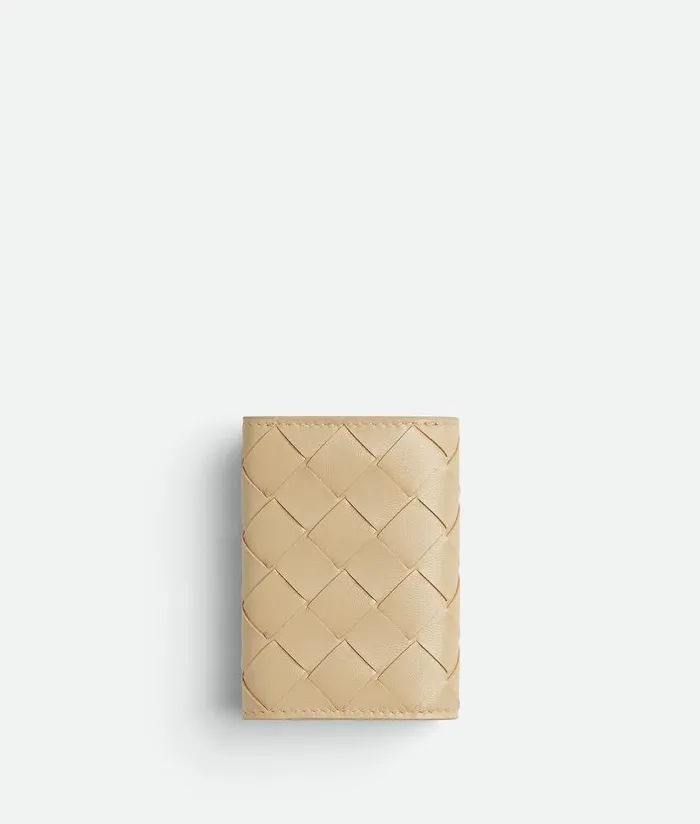Women Bottega Veneta Small Wallets Intrecciato Tiny TriFold Zip Wallet Porridge