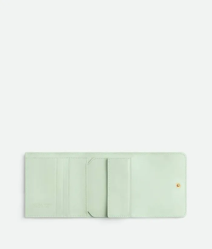 Women Bottega Veneta Small Wallets IntrecciatoTriFold Wallet With Origami Coin Purse Fresh Mint
