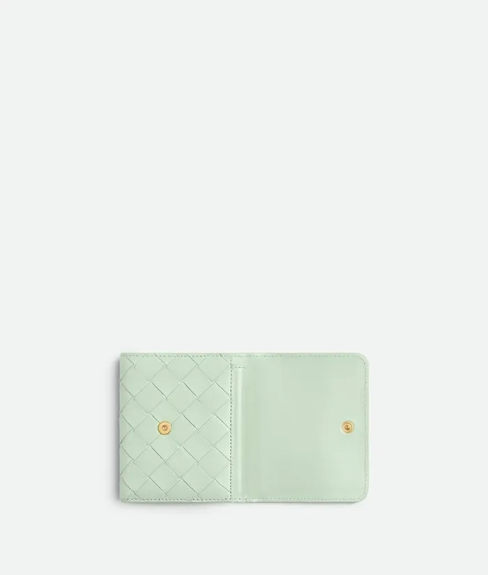 Women Bottega Veneta Small Wallets IntrecciatoTriFold Wallet With Origami Coin Purse Fresh Mint