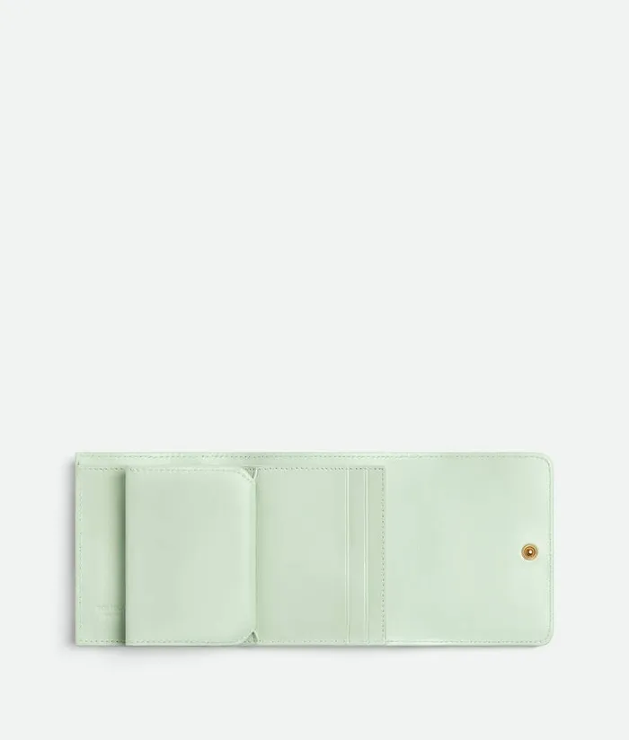 Women Bottega Veneta Small Wallets IntrecciatoTriFold Wallet With Origami Coin Purse Fresh Mint