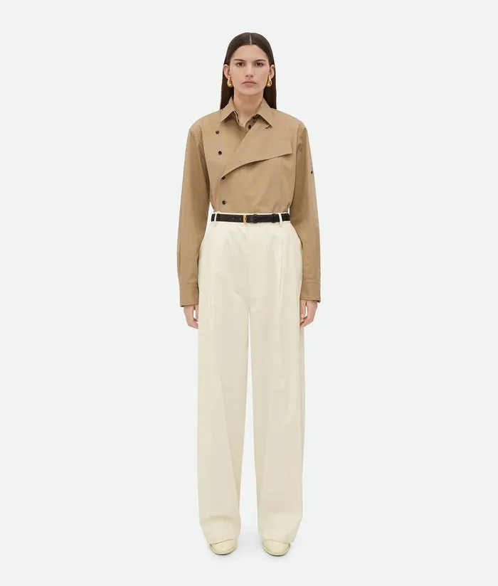 Women Bottega Veneta Trousers And Shorts Light Cotton Twill Tapered Trousers Frosting