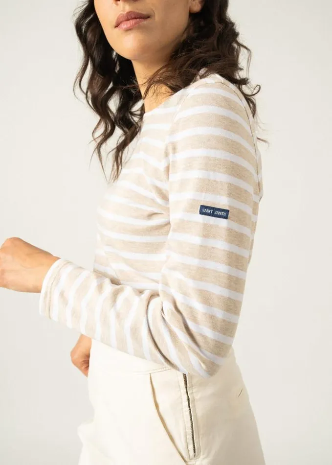 Women Breton Striped Shirts Saint James MINQUIDAME Oatmeal White