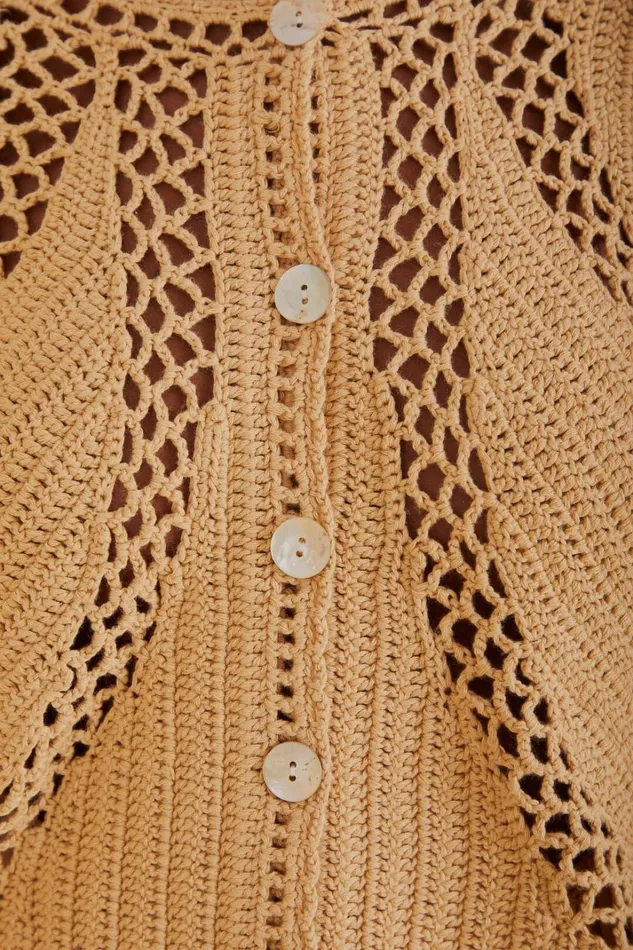 Women Cardigans Farm Rio Sand Flower Draw Crochet Cardigan