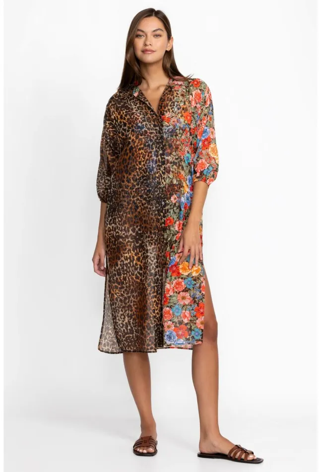 Women Cheetah Long Shirt Dress Multi Johnny Was Swim and Resort