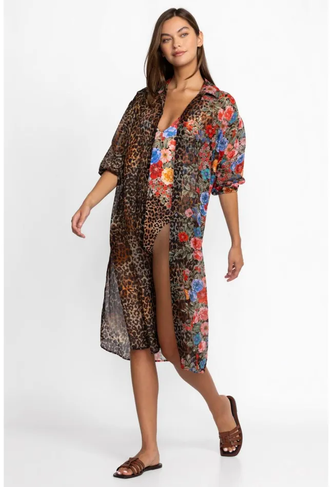 Women Cheetah Long Shirt Dress Multi Johnny Was Swim and Resort