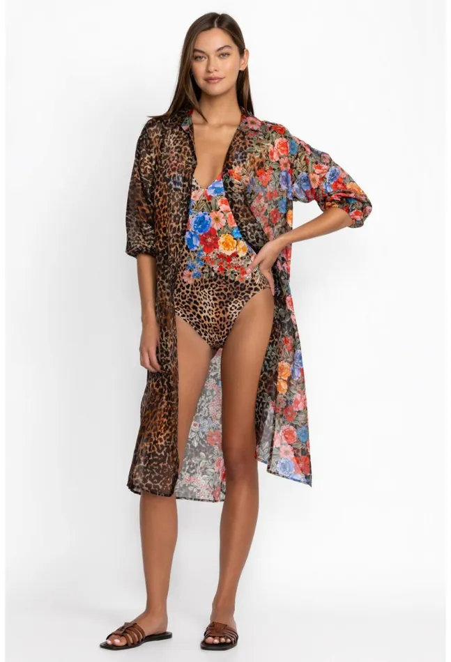 Women Cheetah Long Shirt Dress Multi Johnny Was Swim and Resort
