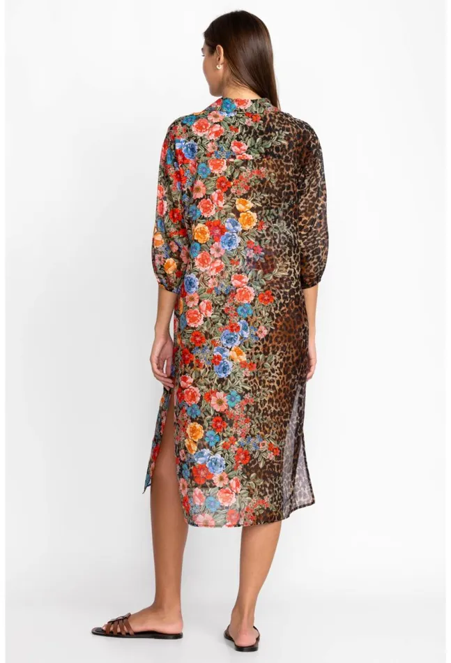 Women Cheetah Long Shirt Dress Multi Johnny Was Swim and Resort