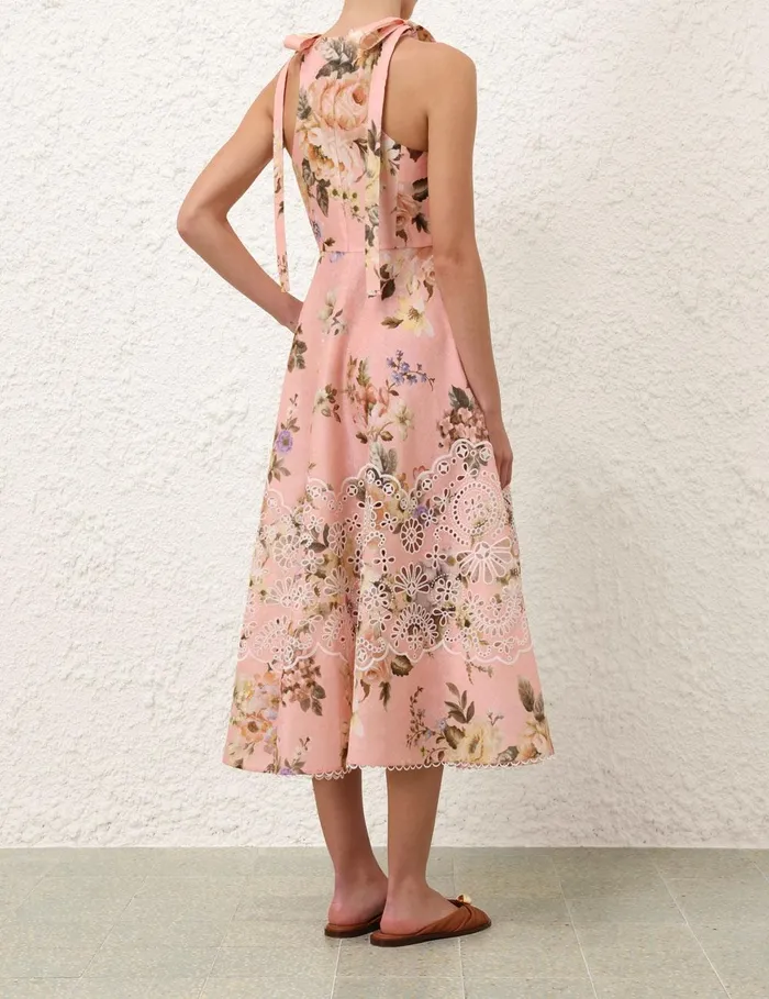 Women Clothing Zimmermann Acacia Broderie Midi Dress Pink Floral
