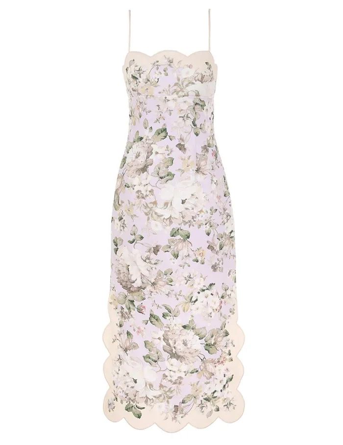 Women Clothing Zimmermann Acacia Scallop Midi Dress Lilac Floral