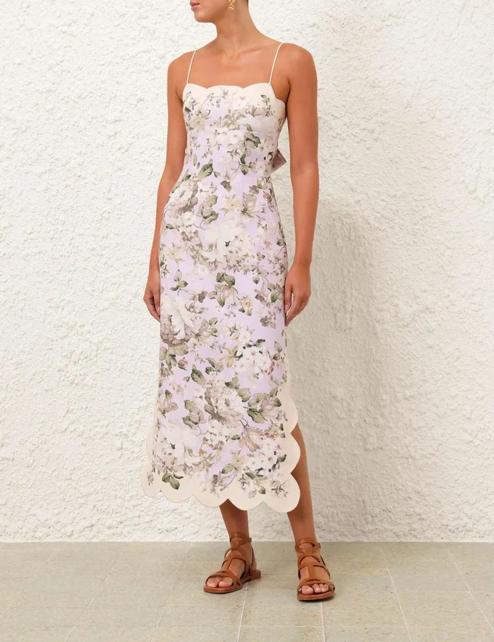 Women Clothing Zimmermann Acacia Scallop Midi Dress Lilac Floral