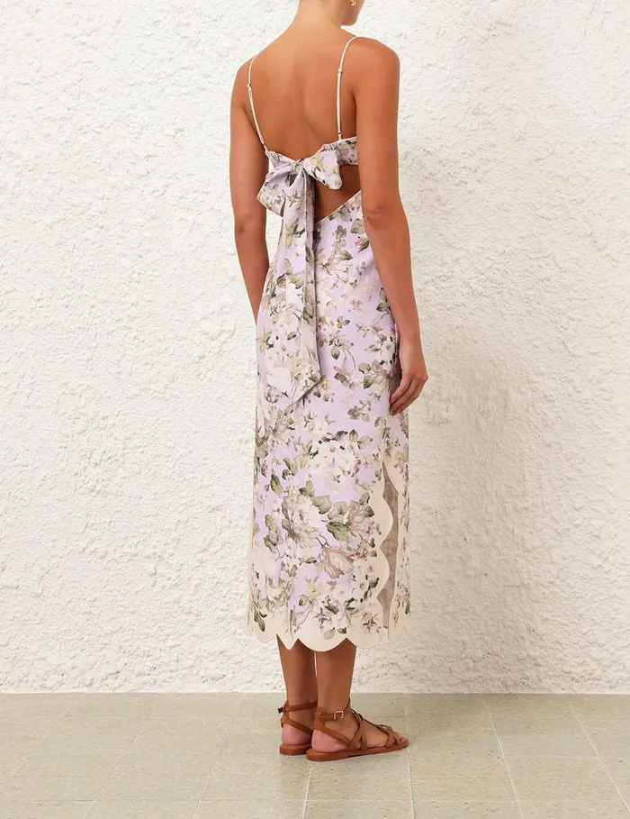 Women Clothing Zimmermann Acacia Scallop Midi Dress Lilac Floral