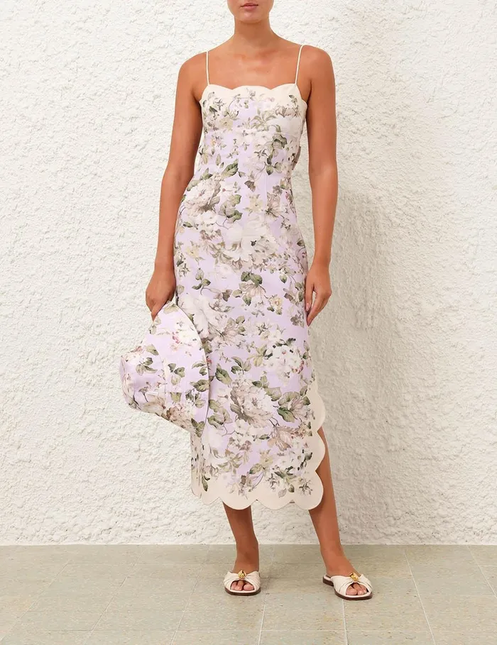 Women Clothing Zimmermann Acacia Scallop Midi Dress Lilac Floral