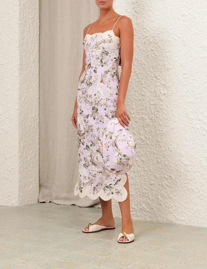 Women Clothing Zimmermann Acacia Scallop Midi Dress Lilac Floral