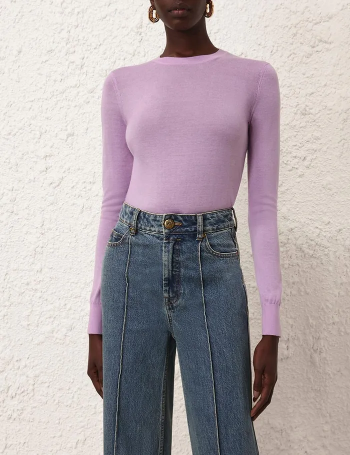 Women Clothing Zimmermann Classic Crew Neck Sweater Lilac