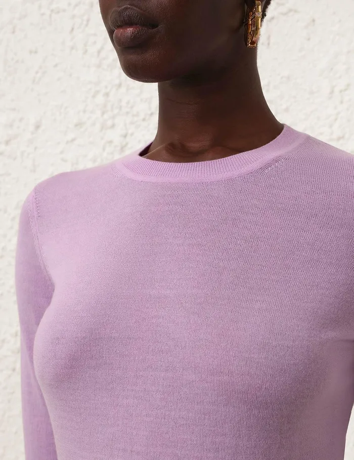 Women Clothing Zimmermann Classic Crew Neck Sweater Lilac