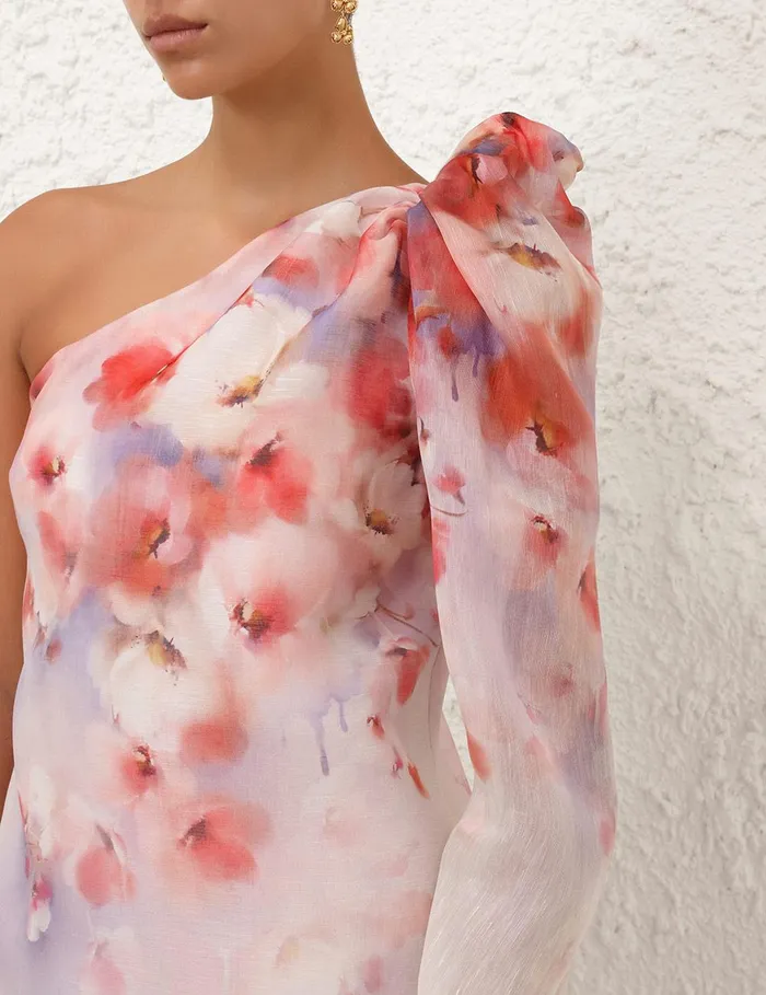 Women Clothing Zimmermann Crush Asymmetrical Mini Dress Scarlet Floral