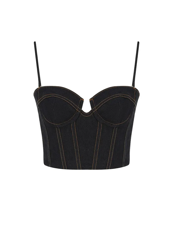 Women Clothing Zimmermann Crush Denim Corset Top Night Sky