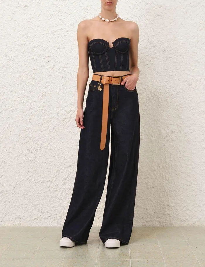 Women Clothing Zimmermann Crush Denim Corset Top Night Sky