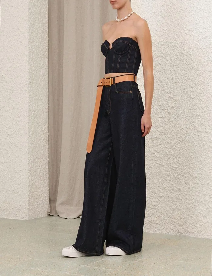 Women Clothing Zimmermann Crush Denim Corset Top Night Sky