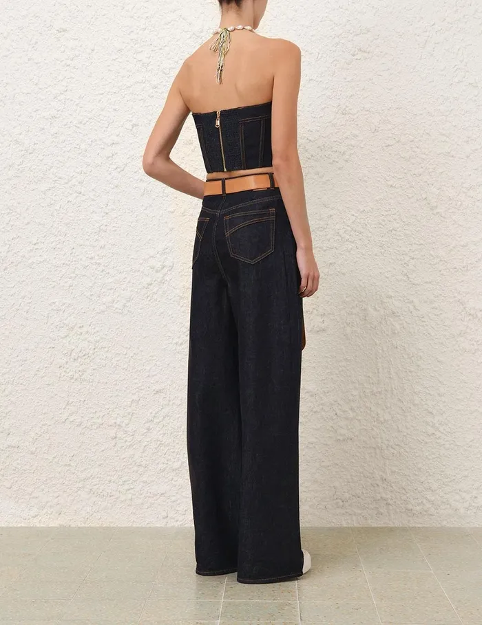 Women Clothing Zimmermann Crush Denim Corset Top Night Sky