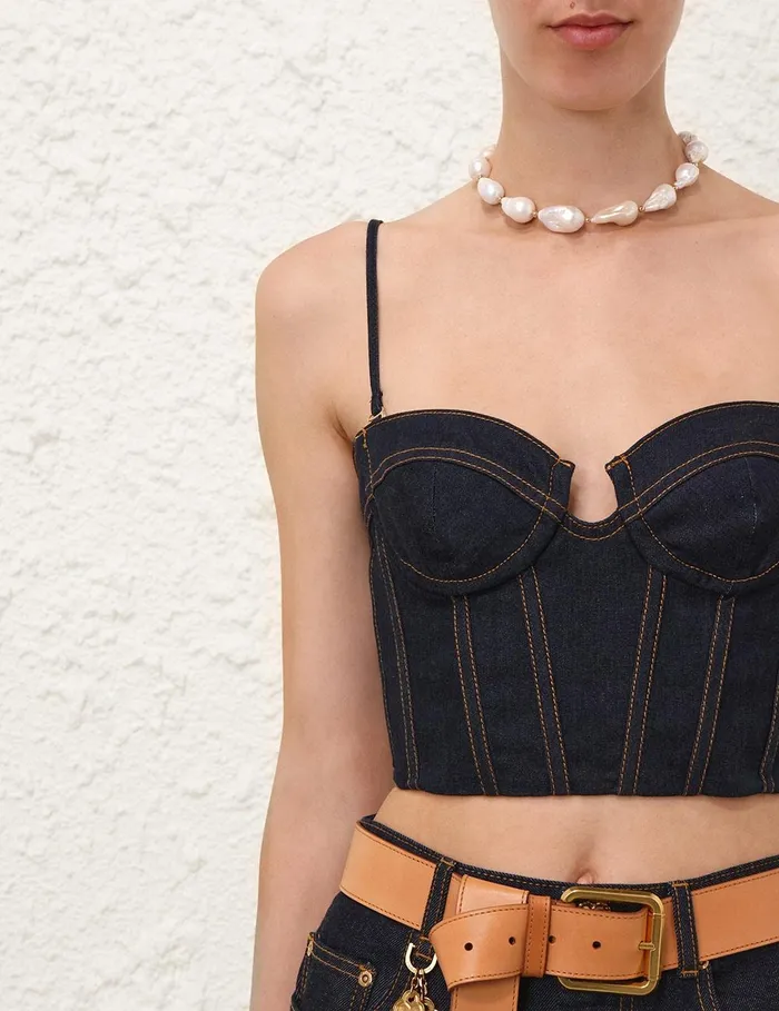Women Clothing Zimmermann Crush Denim Corset Top Night Sky