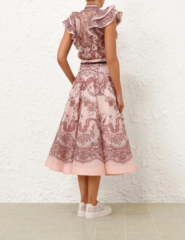 Women Clothing Zimmermann Crush Frilled Fitted Blouse Pink Lace Print